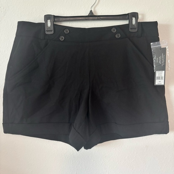 Women’s Daisy Fuentes Black High Waist Shorts Size 14 | NWT Sailor Button Front - Picture 1 of 7